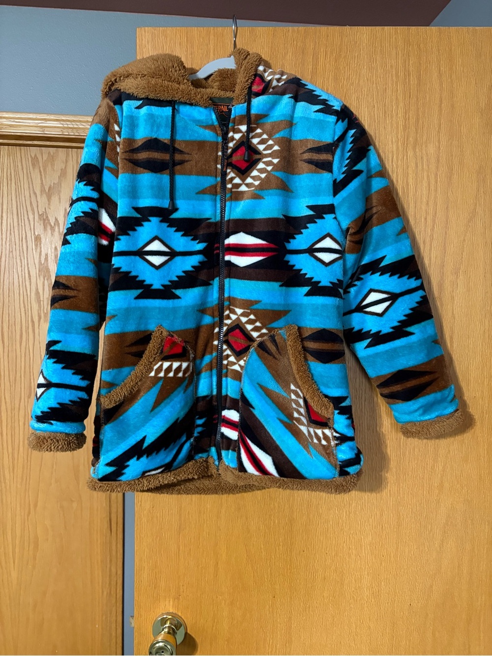 Crest Aztec Hooded Jacket - Turquoise & Brown